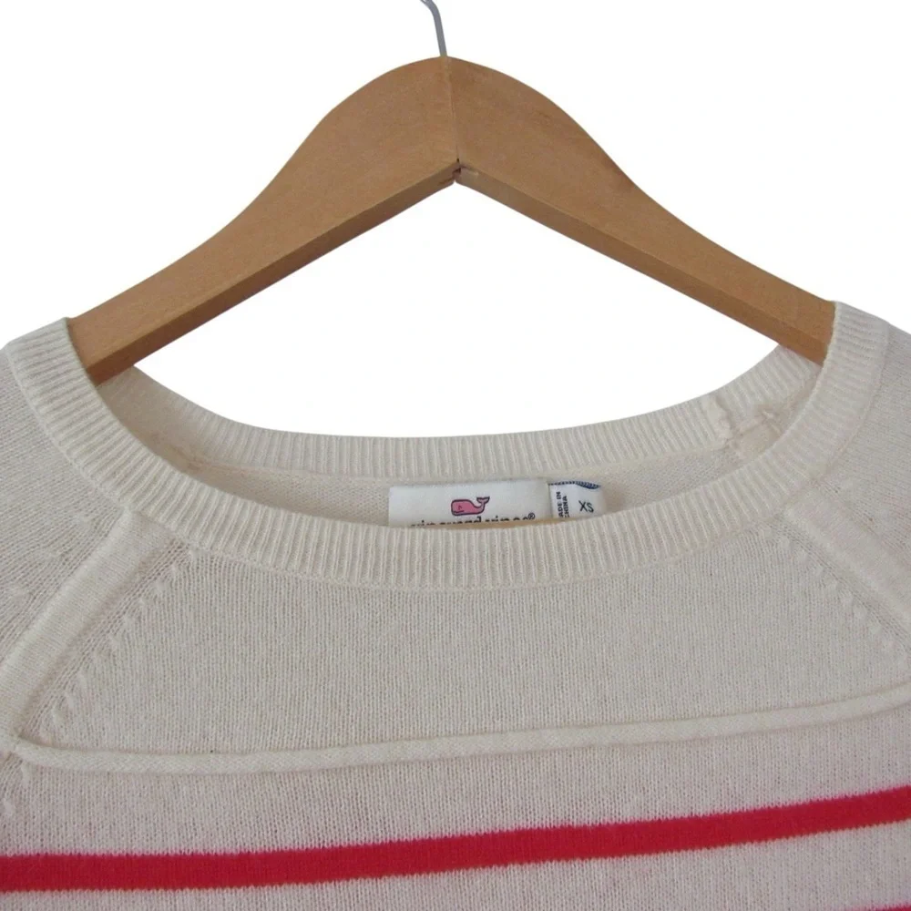 Vineyard Vines Cream Red Striped Sweater XS Wool Cashmere Nautical Knit Pullover - Picture 3 of 9